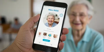 Tela de smartphone exibindo o aplicativo Meu INSS para prova de vida digital, com foco na facilidade de uso.