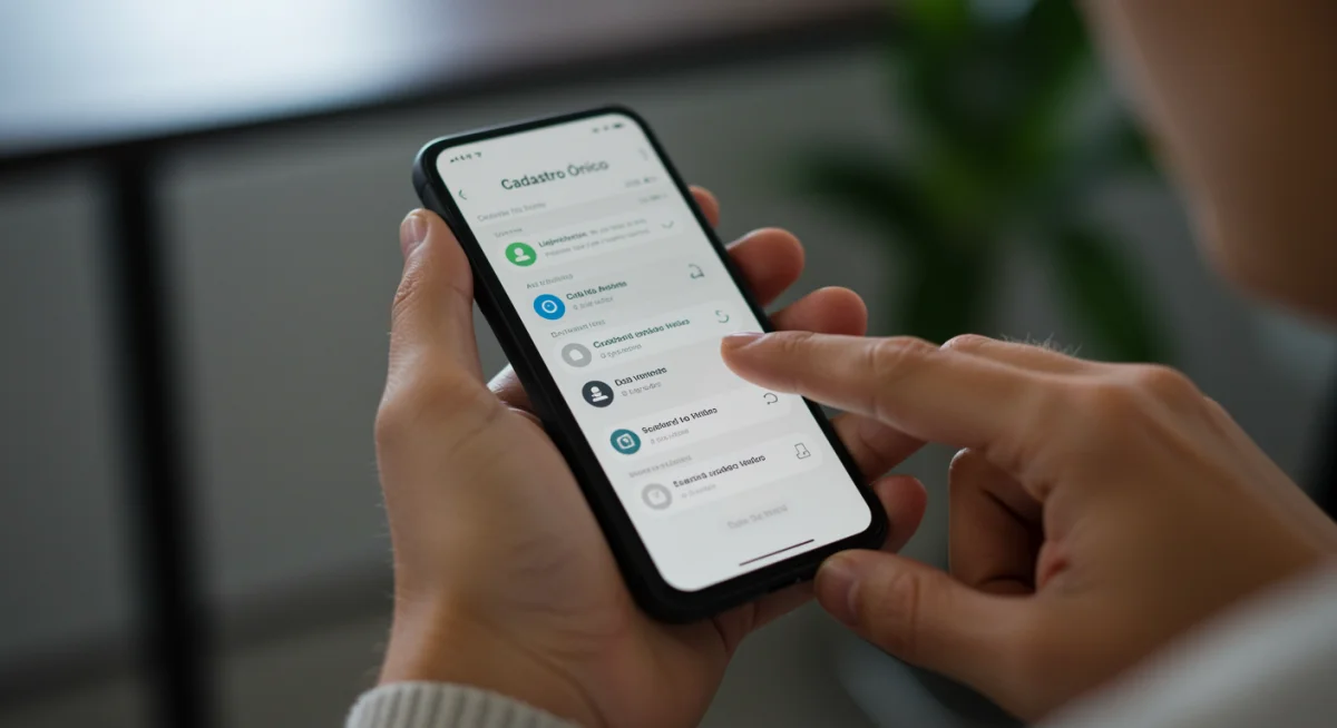 Pessoa utilizando o aplicativo do Cadastro Único para atualizar informações.