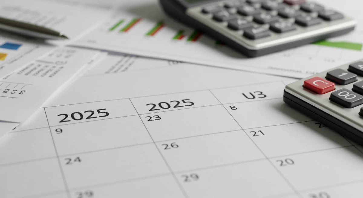 Calendário de 2025 destacando a importância do planejamento para as novas regras de aposentadoria.