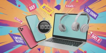 Banner promocional com 15% de desconto em eletrônicos, destacando a urgência da oferta de 48 horas.