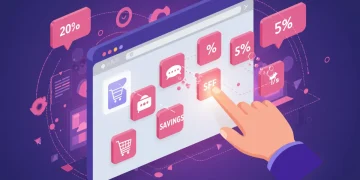 Ícones de extensões de navegador exibindo cupons de desconto automáticos em uma tela de computador, simbolizando economia em compras online em 2025.