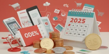Futuro dos cupons de desconto em 2025 com moedas e ofertas digitais, representando economia e tendências de consumo.